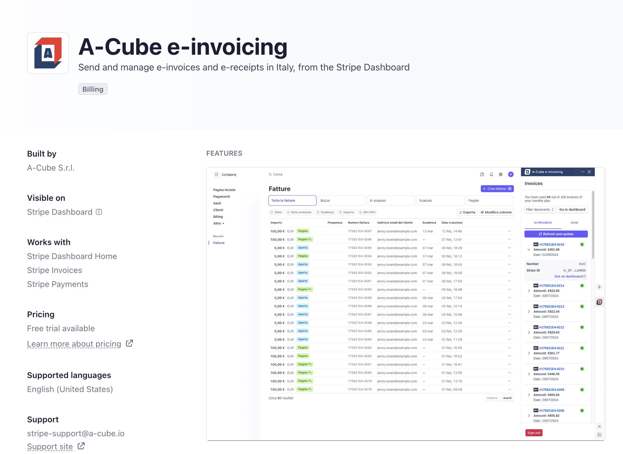 A-Cube e-invoicing Stripe App