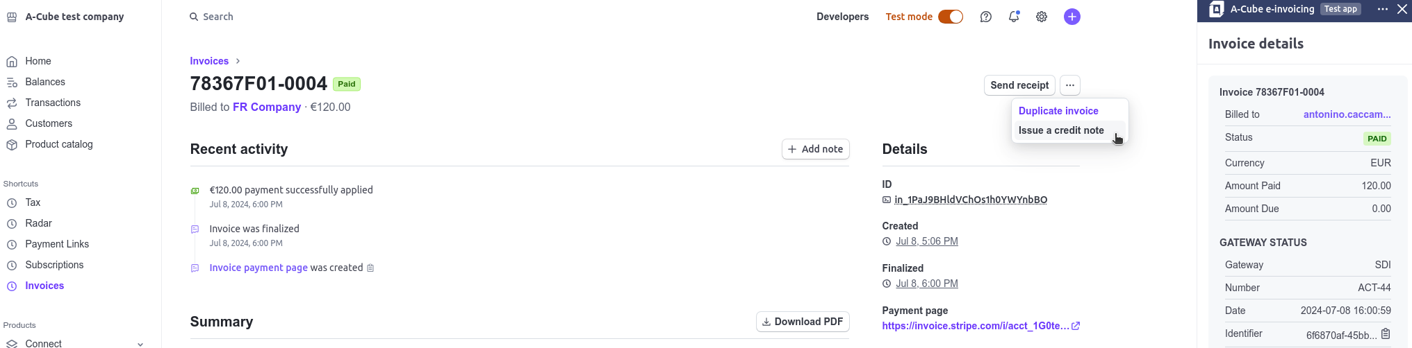 Create a new Credit Note