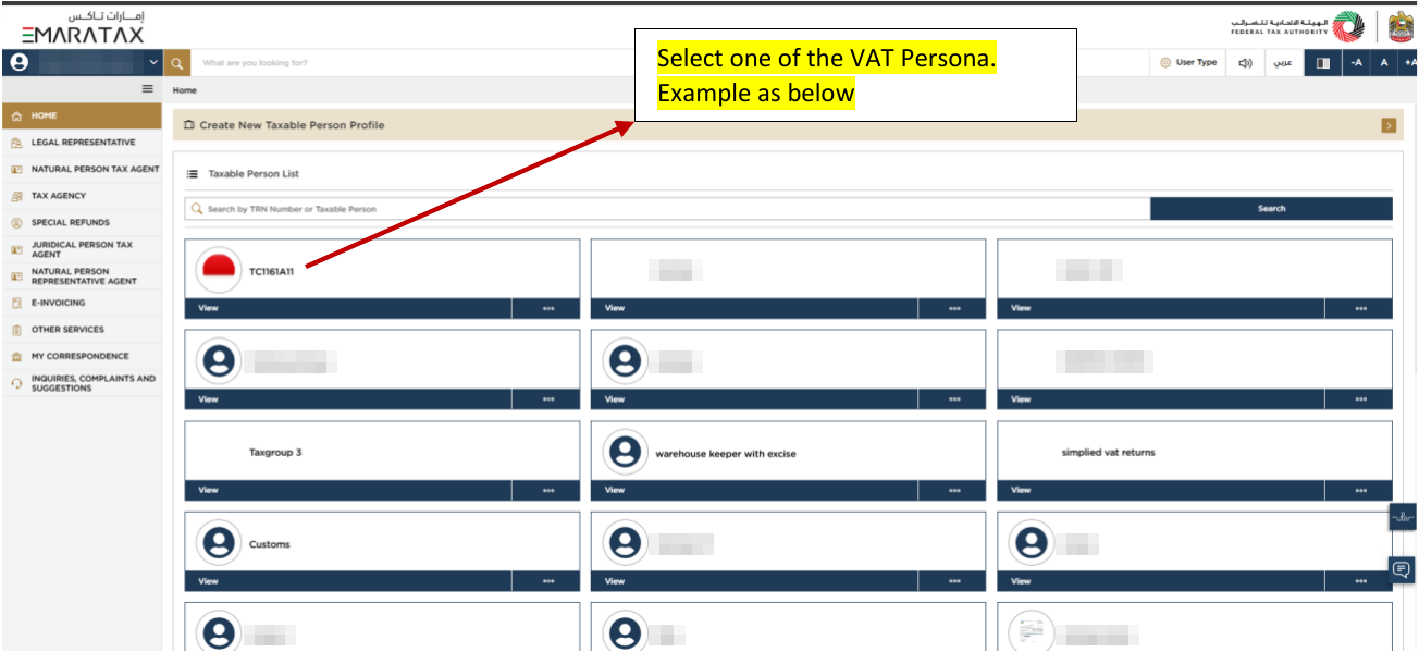 Taxable Person List in EmaraTax