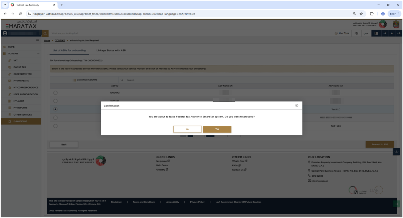 Confirmation before leaving EmaraTax