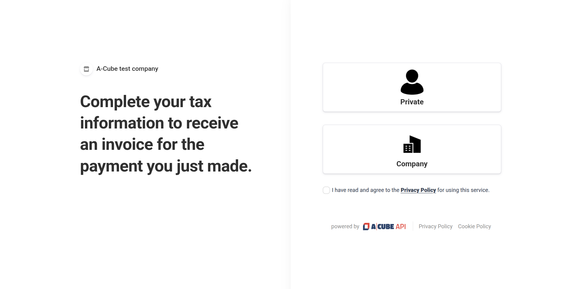 A-Cube e-invoicing Payment Link invoicing data collection