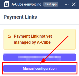 A-Cube e-invoicing Payment Link manual configuration option