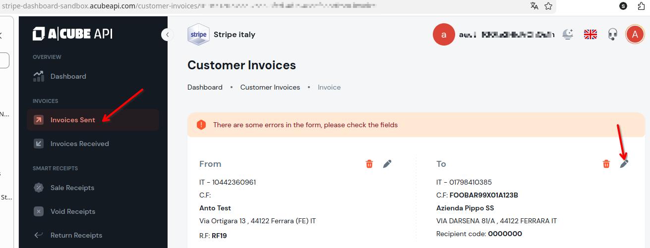 A-Cube e-invoicing Stripe App