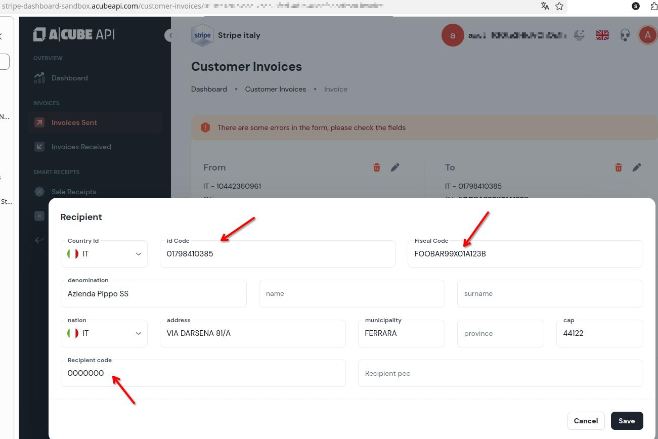 A-Cube e-invoicing Stripe App