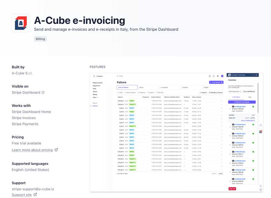 A-Cube e-invoicing Stripe App