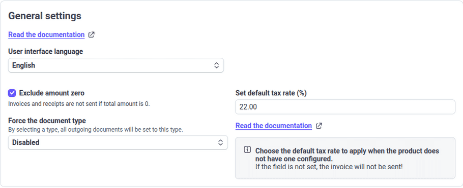 A-Cube e-invoicing Stripe App general settings A-Cube e-invoicing Stripe App general settings